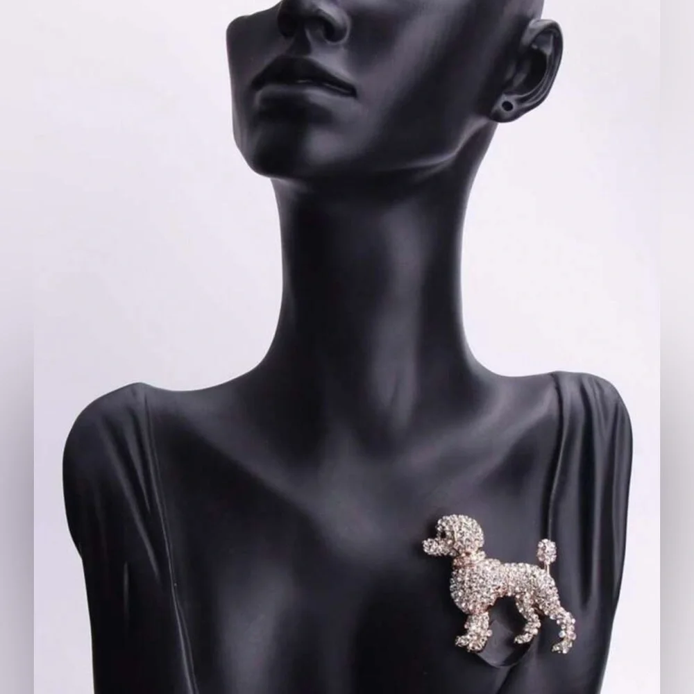 ✨NEW Elegant Crystal Poodle Dog Brooch - Gold and Silver